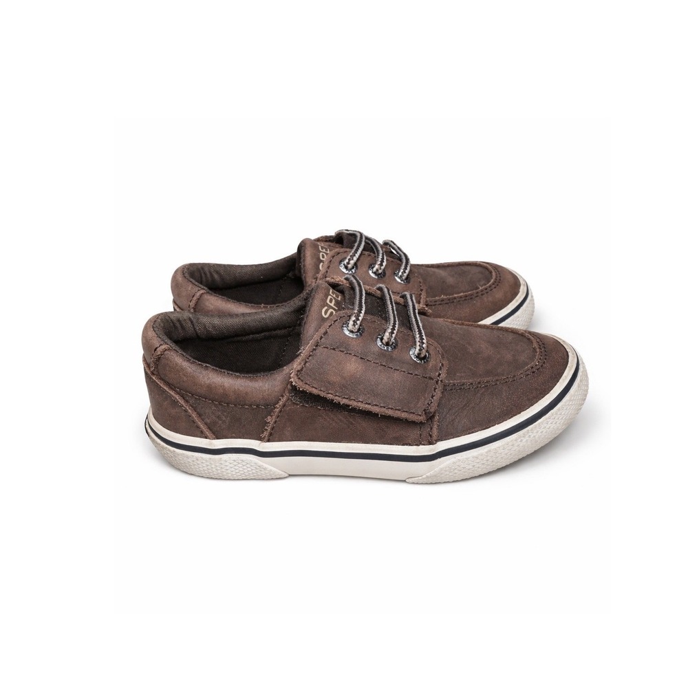 Sperry Ollie Toddler Brown‎ Leather Boat Shoes Hook Loop Strap Size 7.5